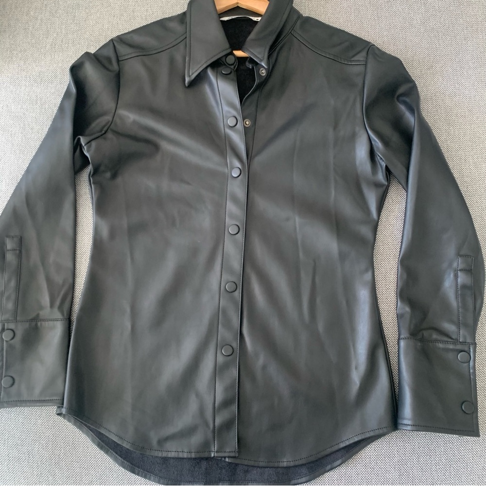 Zara Black Vegan Leather button down‎ Shirt Size Medium